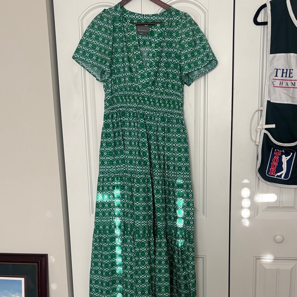Anthropologie Green Floral Midi Dress